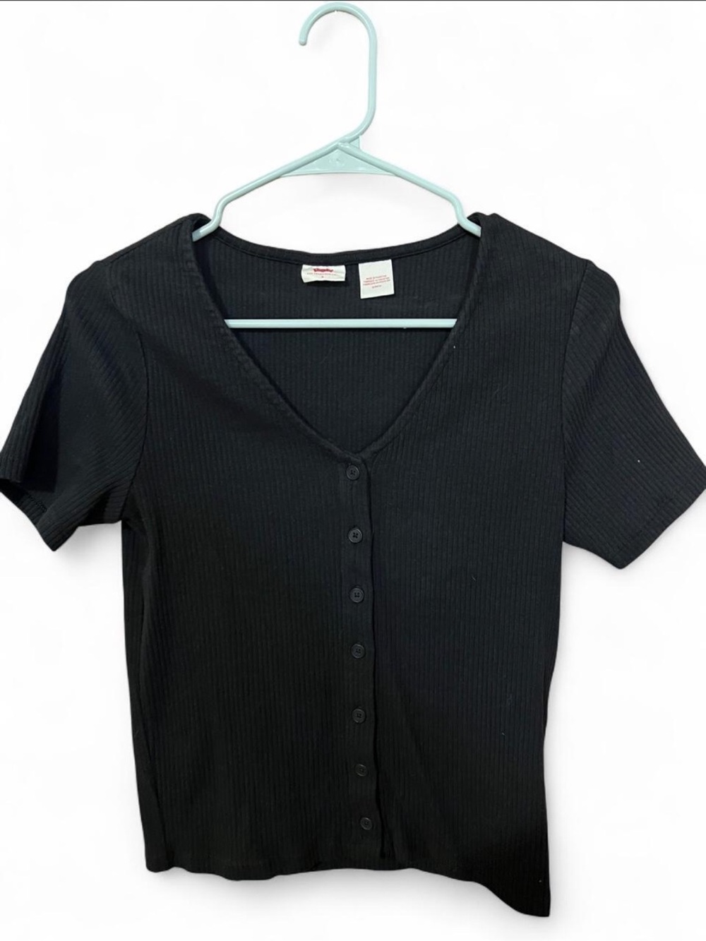 Levi's Black Ribbed Button-Front V-Neck Top